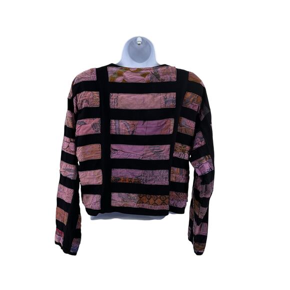 Meng Design Patchwork Crop Jacket Womens S Black/Pink Vintage 90s Boho Artsy LS - Picture 3 of 6